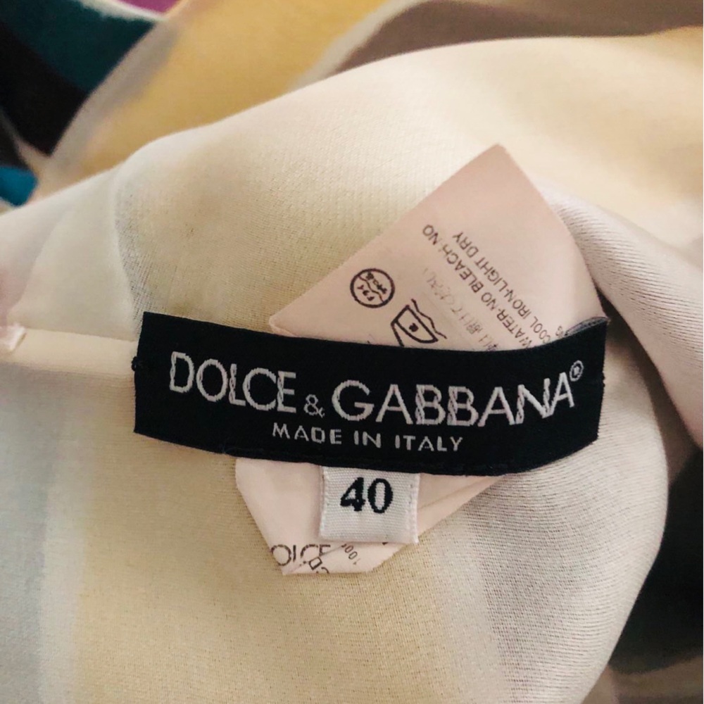 GIFTABLE Dolce & Gabbana Yellow, Teal & Brown Striped Midi Dress Size 40 - Picture 5 of 10